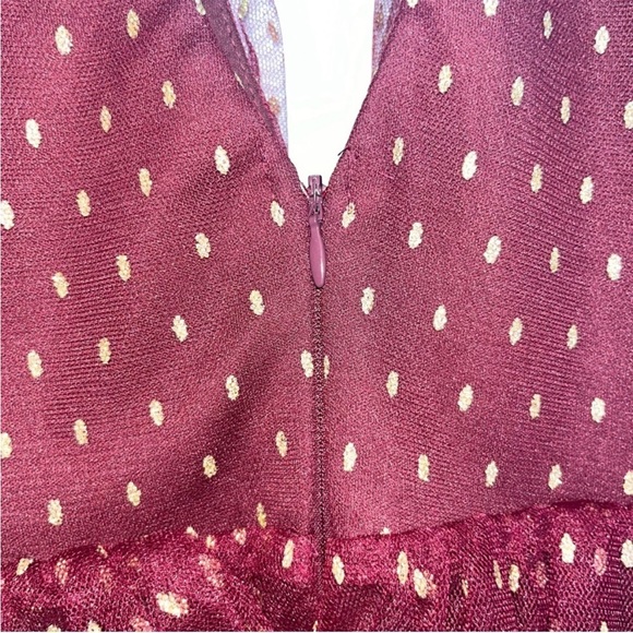 LULUS Forever Sparkling Burgundy Dotted Mesh Tiered Mini Dress - Picture 2 of 3